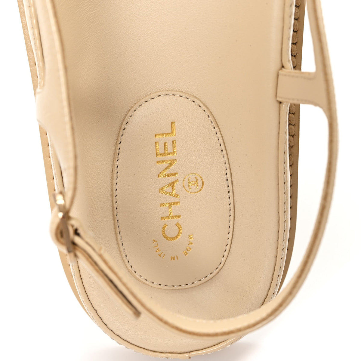 Crumpled Shiny Lambskin CC Cut Out Dad Sandals 40 Beige