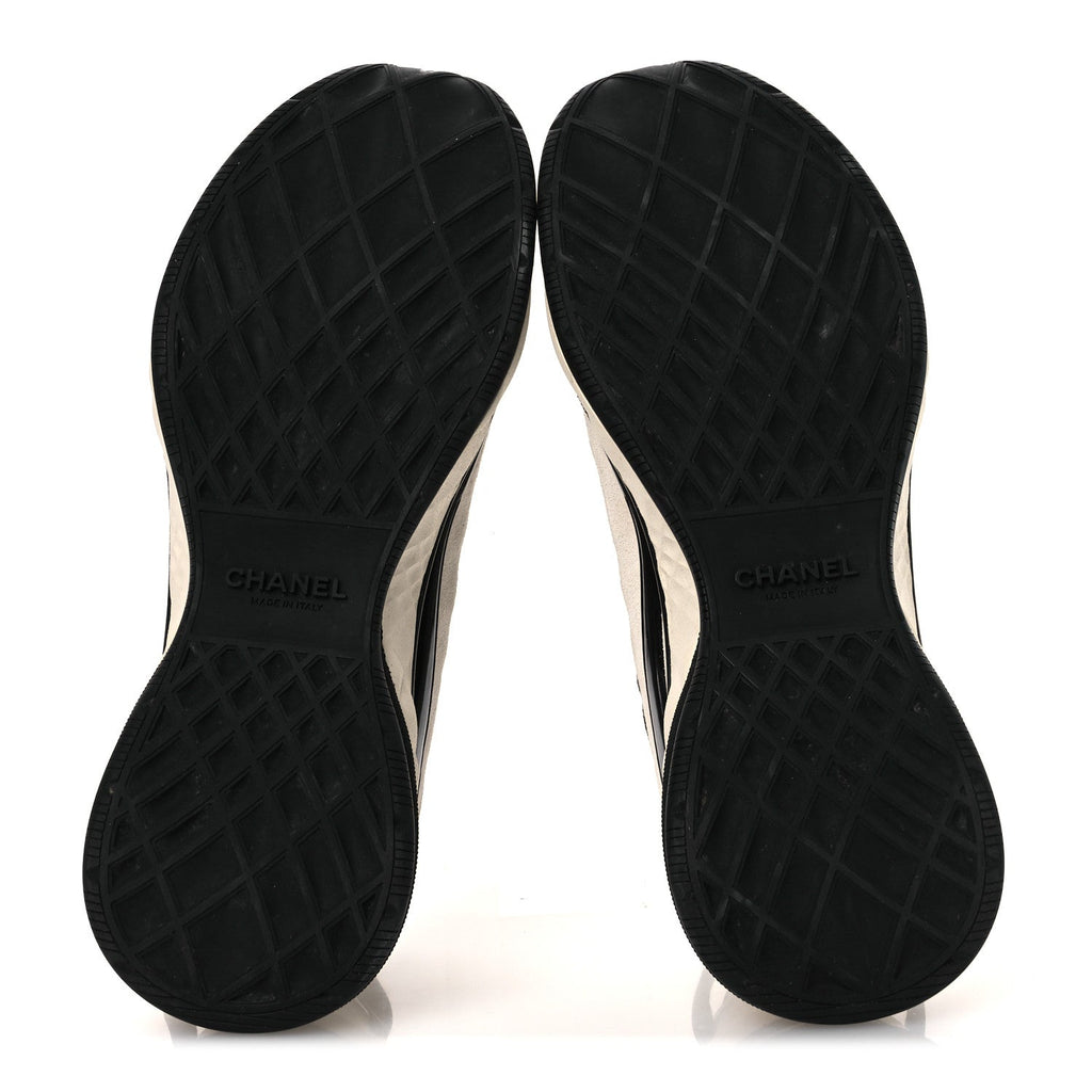 Fabric Suede Calfskin CC Sneakers 39.5 White Black
