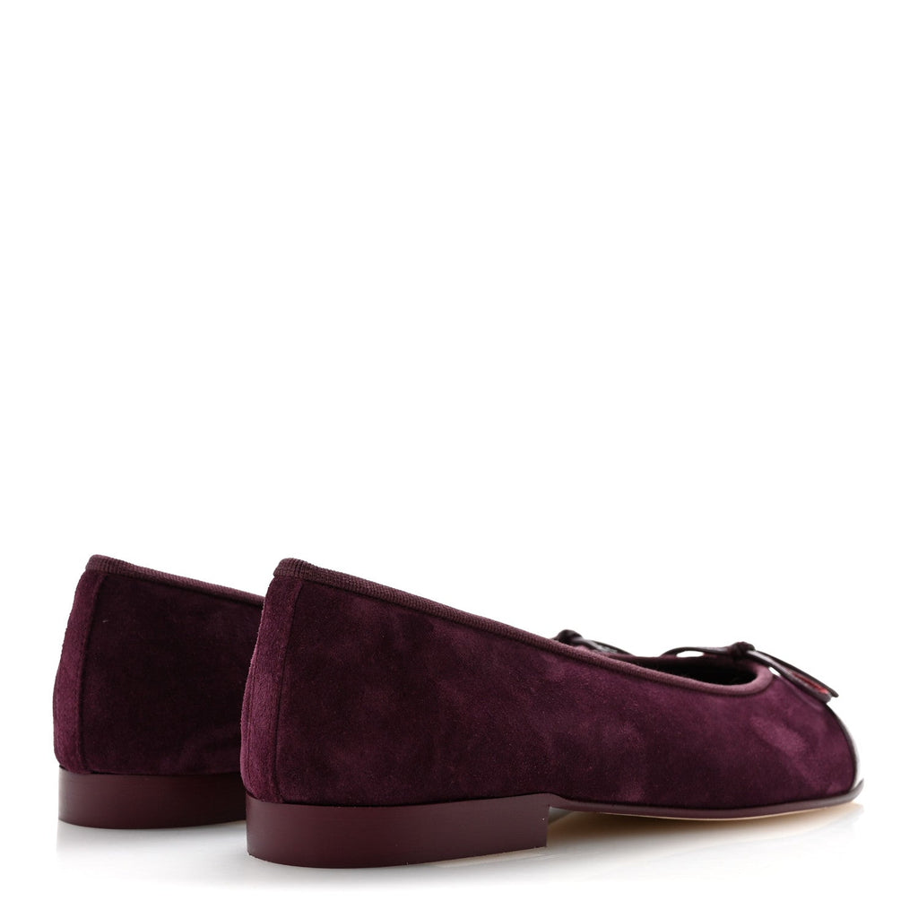 Suede Calfskin Patent Cap Toe CC Ballerina Flats 37 Burgundy