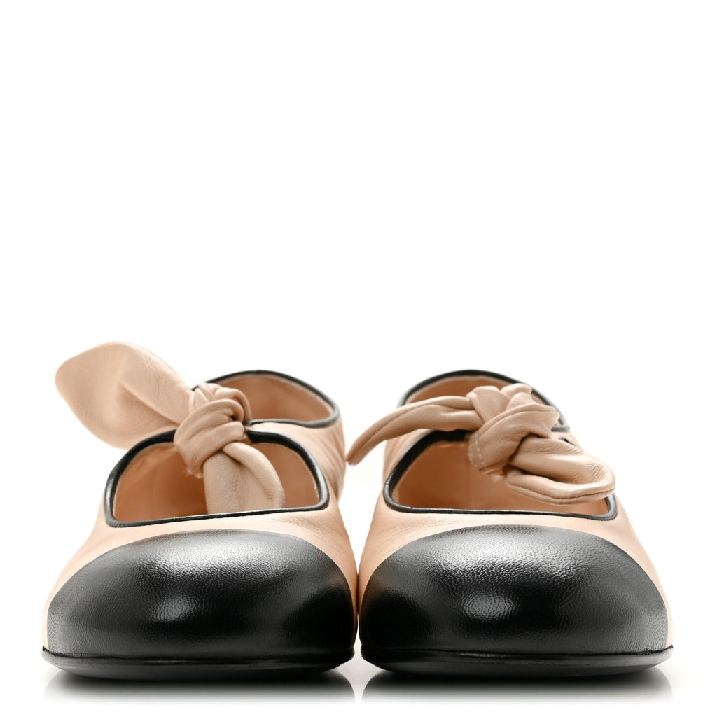 Lambskin Bow Mary Jane Flats 37 Beige Black