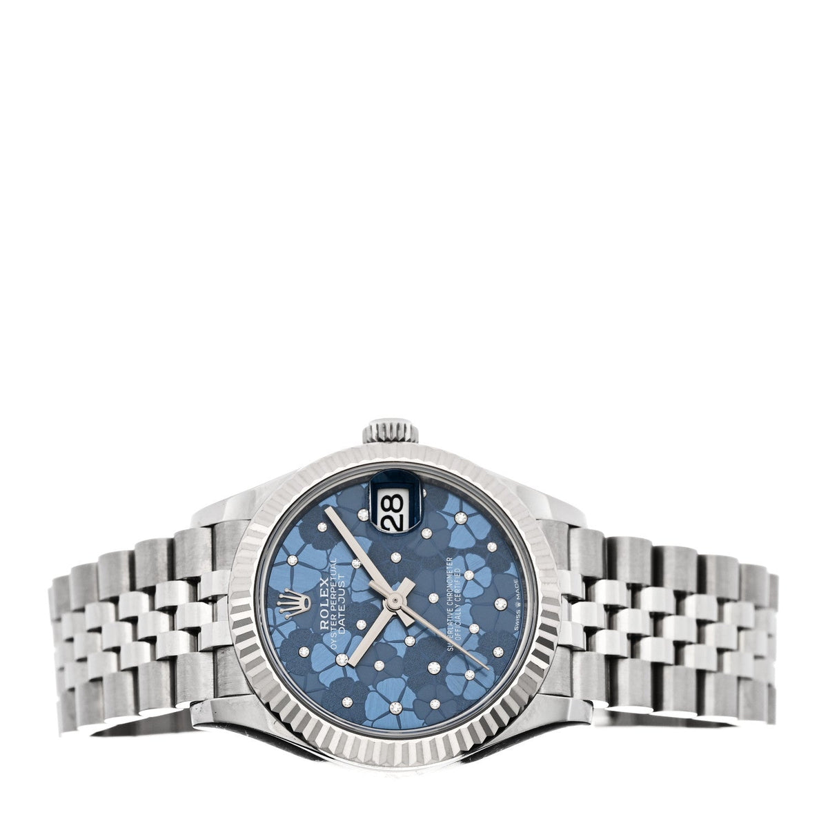 Stainless Steel 18K White Gold Diamond 31mm Oyster Perpetual Datejust Watch Azzurro Blue Floral 278274
