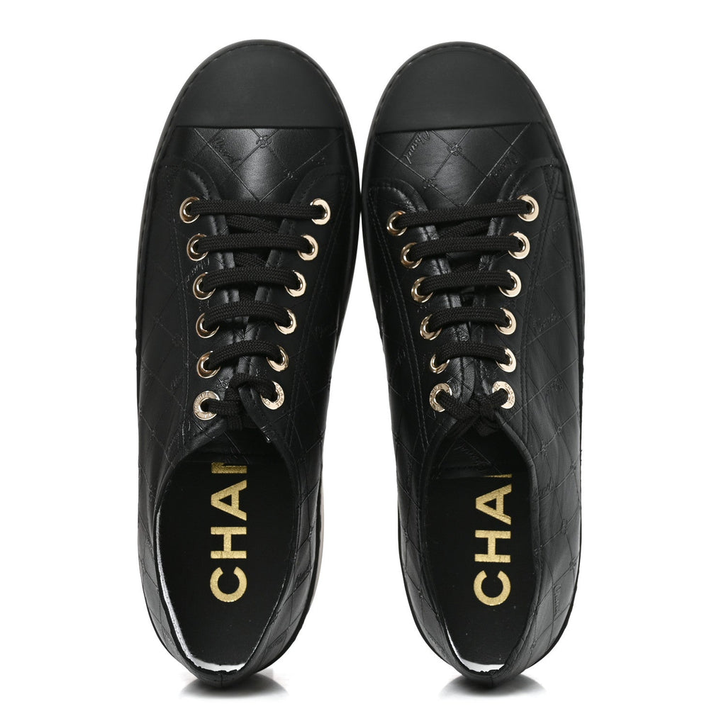 Lambskin Printed Logo Sneakers 41 Black