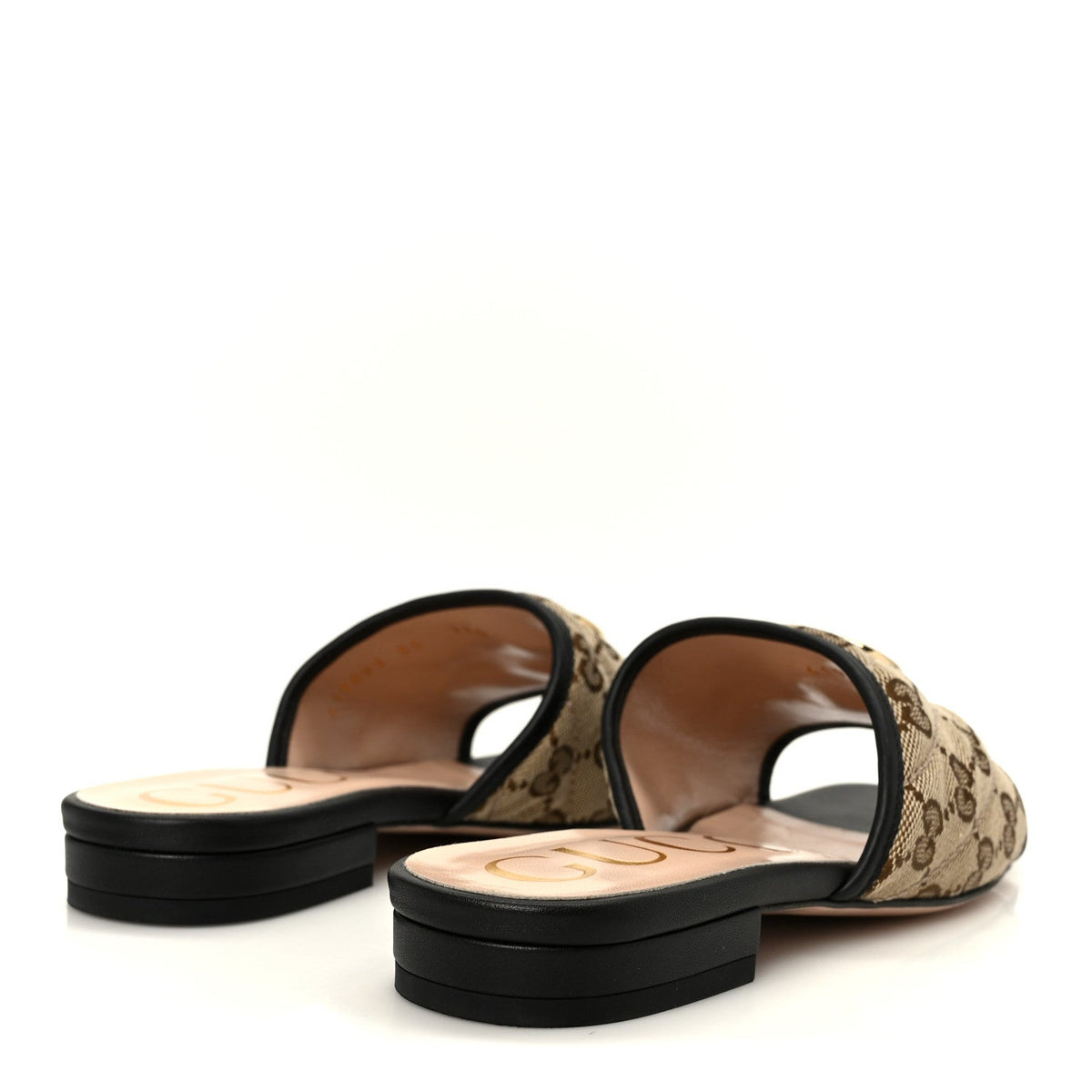 Monogram Matelasse Diagonal GG Marmont Flat Slide Sandals 35 Beige Ebony Black