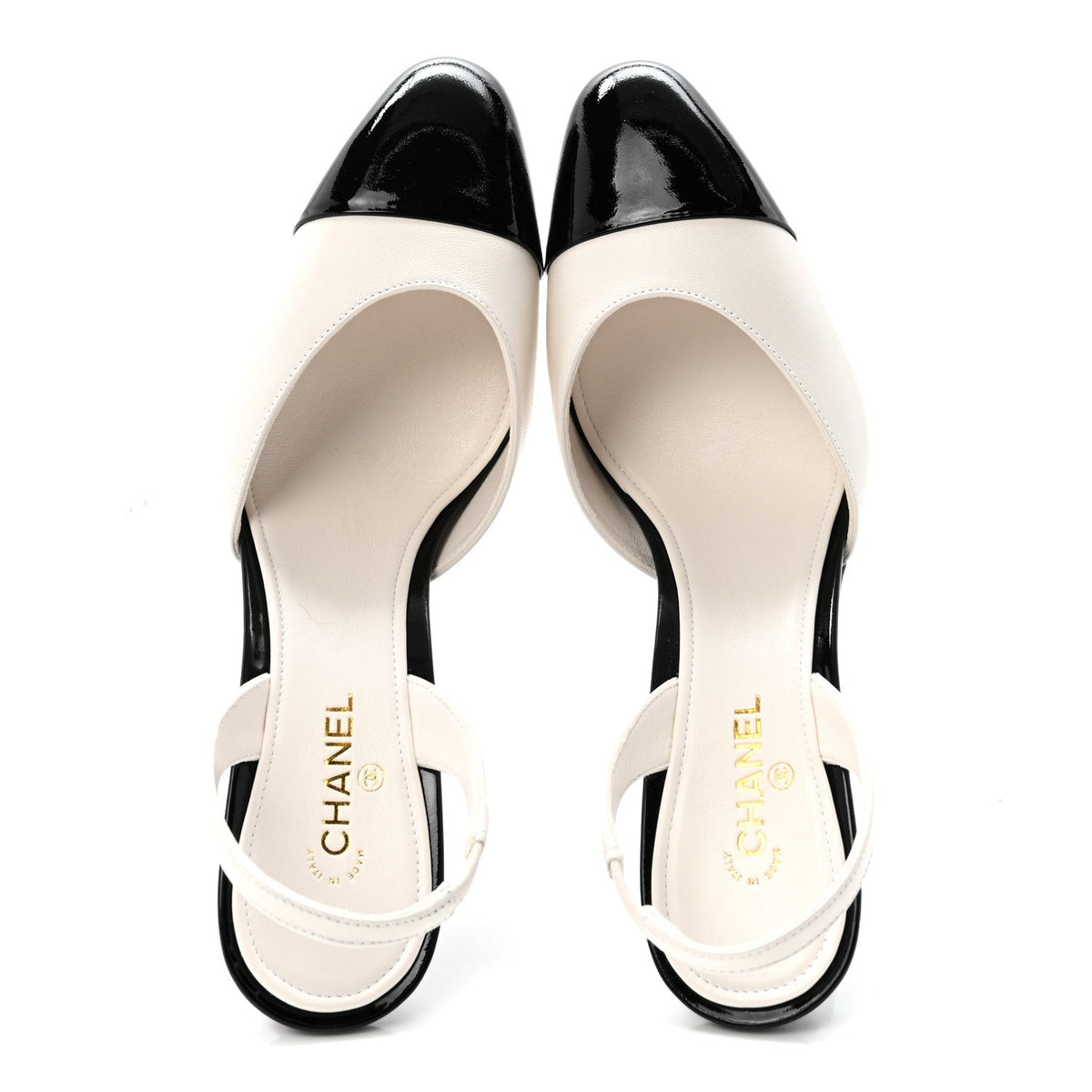 Lambskin Patent Calfskin Cap Toe CC Apple Slingback Pumps 38 White Black