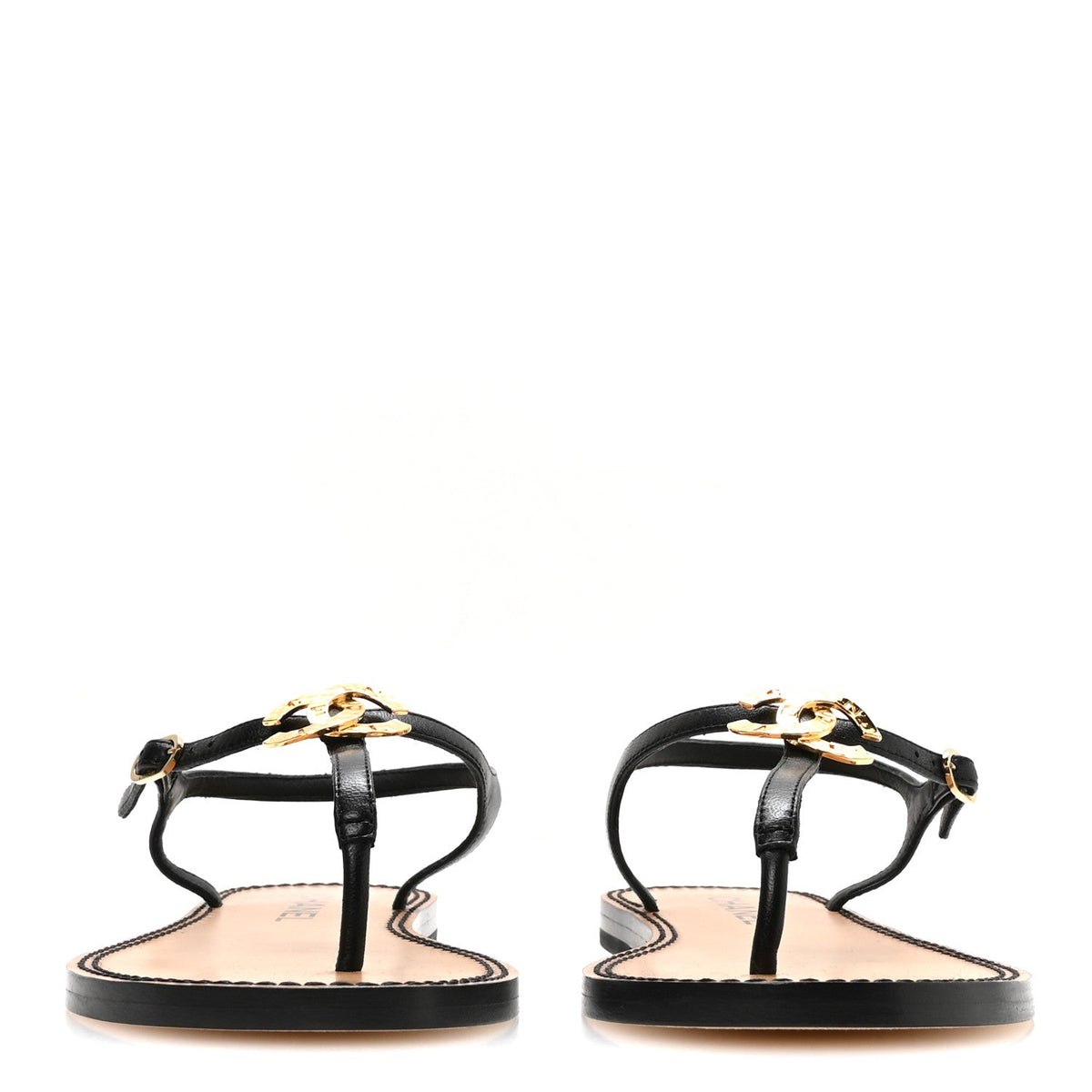 Lambskin CC Thong Sandals 38.5 Black Gold