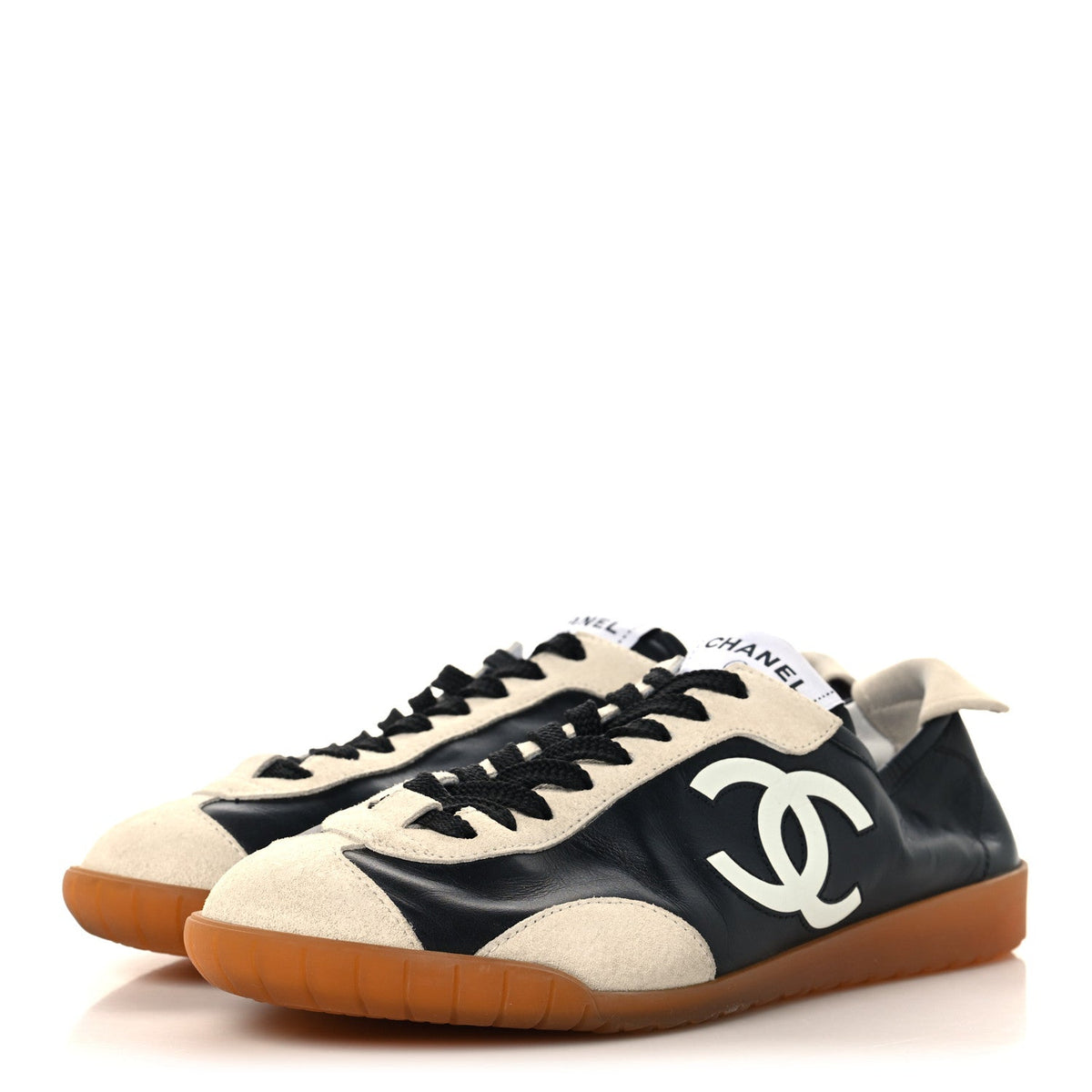 Calfskin Embossed Suede Womens CC Sneakers 37 Black White