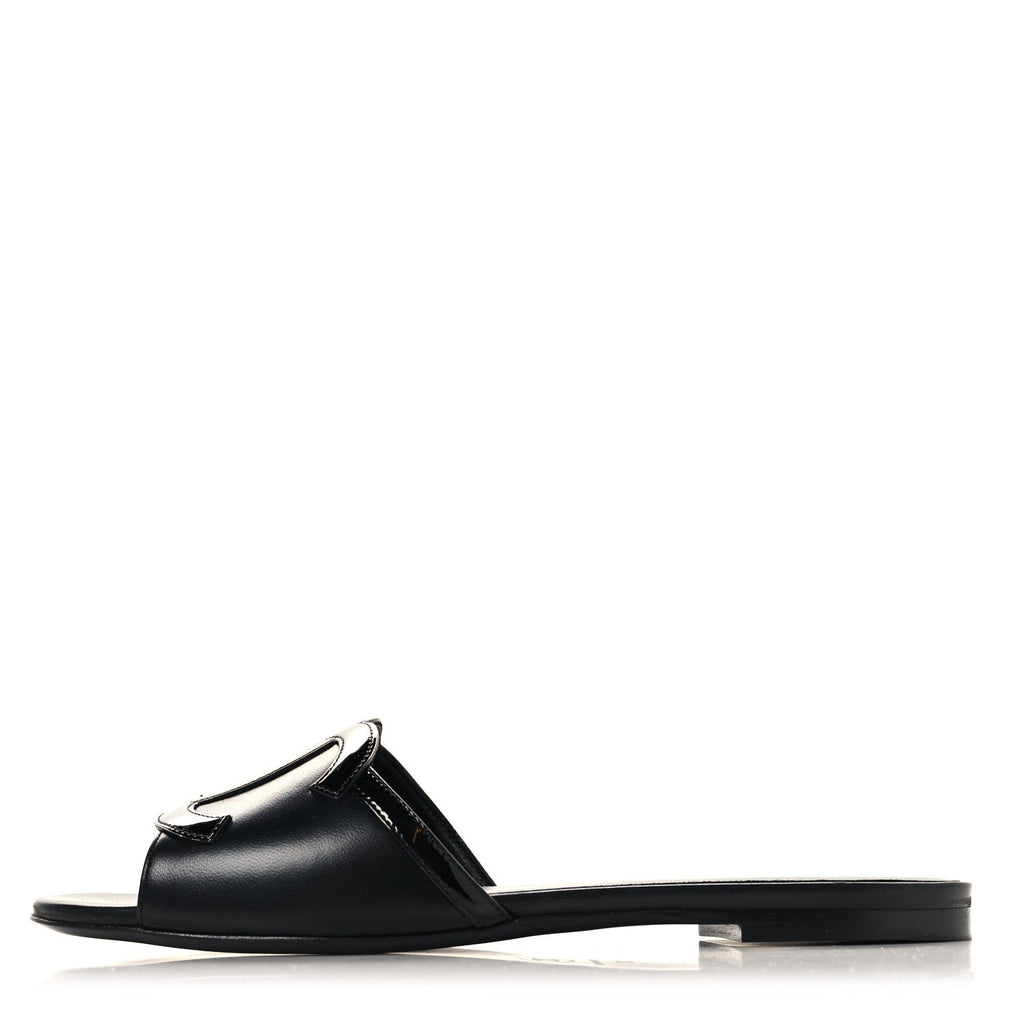 Lambskin Patent Calfskin CC Cutout Mules 38 Black