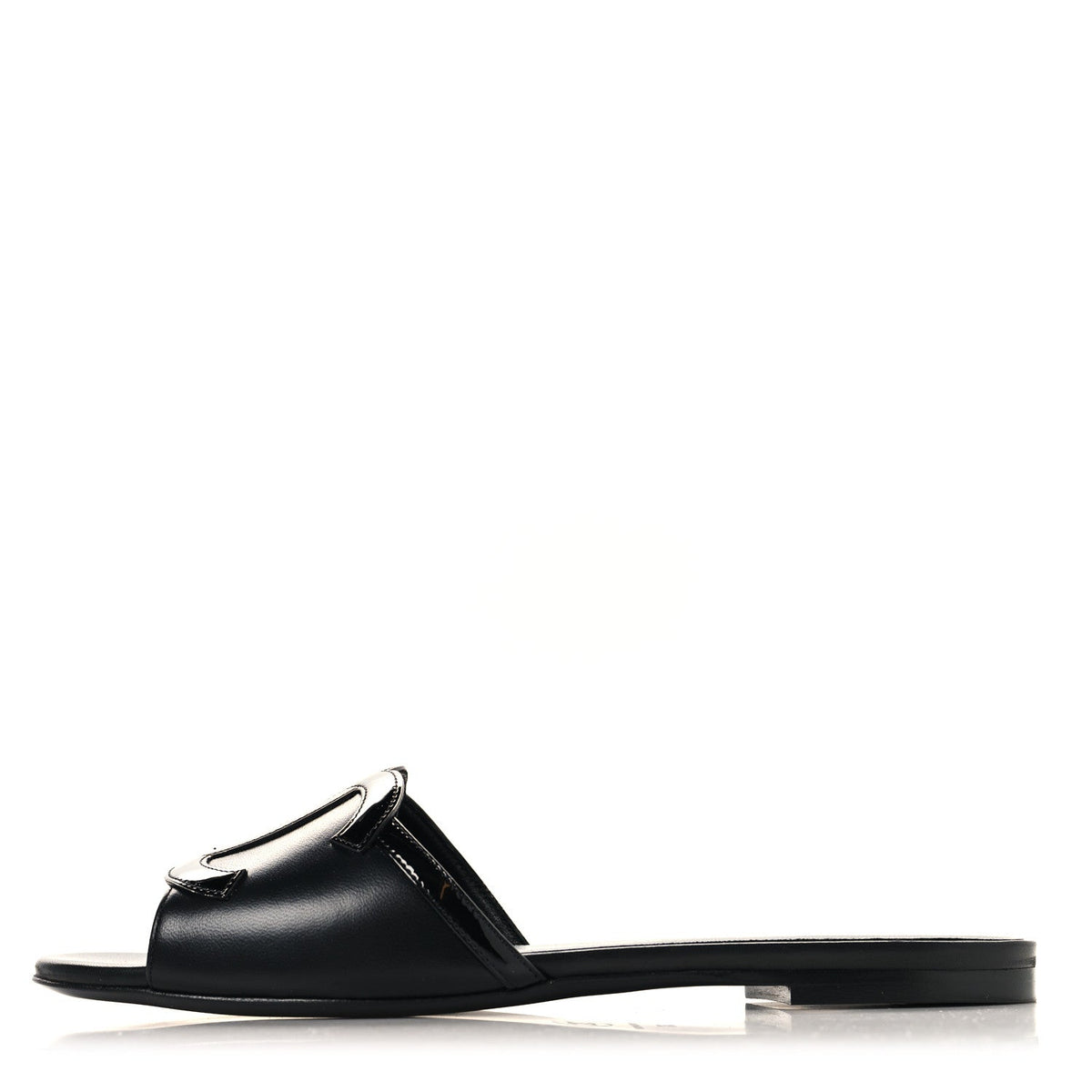 Lambskin Patent Calfskin CC Cutout Mules 38 Black