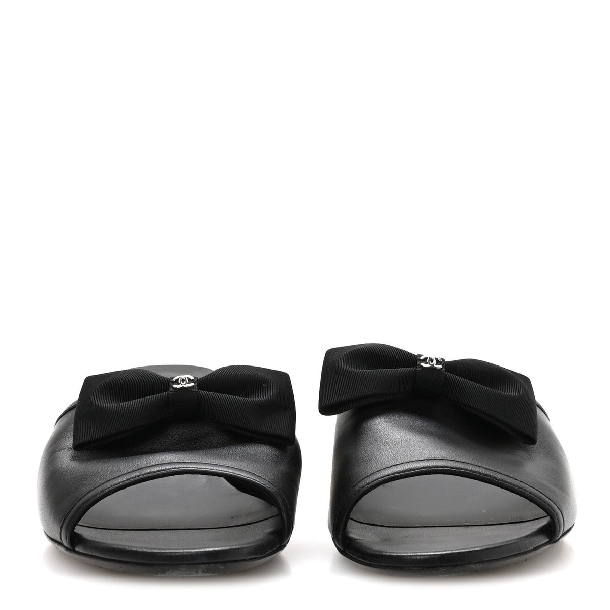 Lambskin Grosgrain Bow CC Mules 40 Black