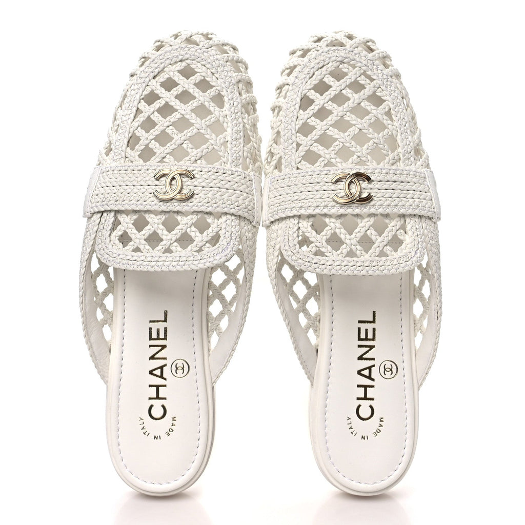Braided Lambskin Mule Sandals 37 White
