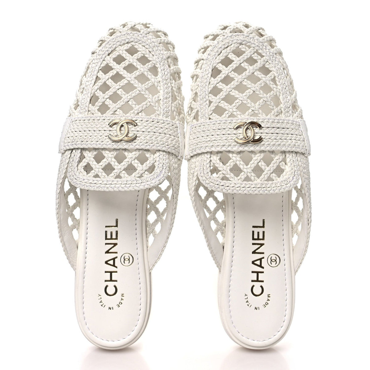 Braided Lambskin Mule Sandals 37 White