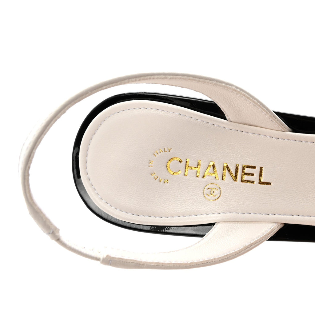 Lambskin Patent Calfskin Cap Toe CC Apple Slingback Pumps 38 White Black