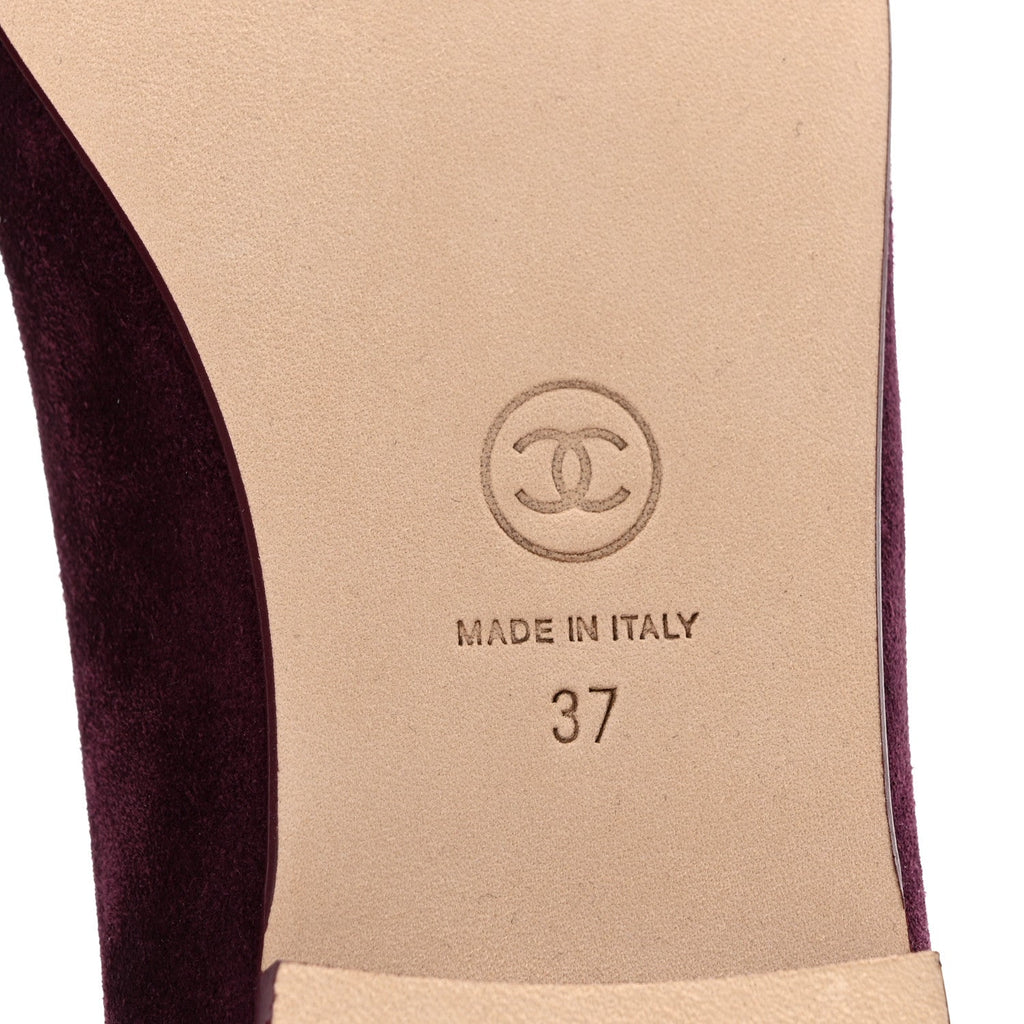 Suede Calfskin Patent Cap Toe CC Ballerina Flats 37 Burgundy