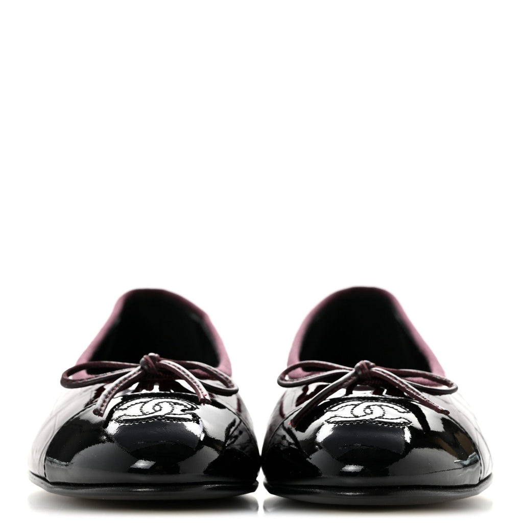 Patent Calfskin Crocodile Embossed Ballerina Flats 37 Dark Burgundy Black