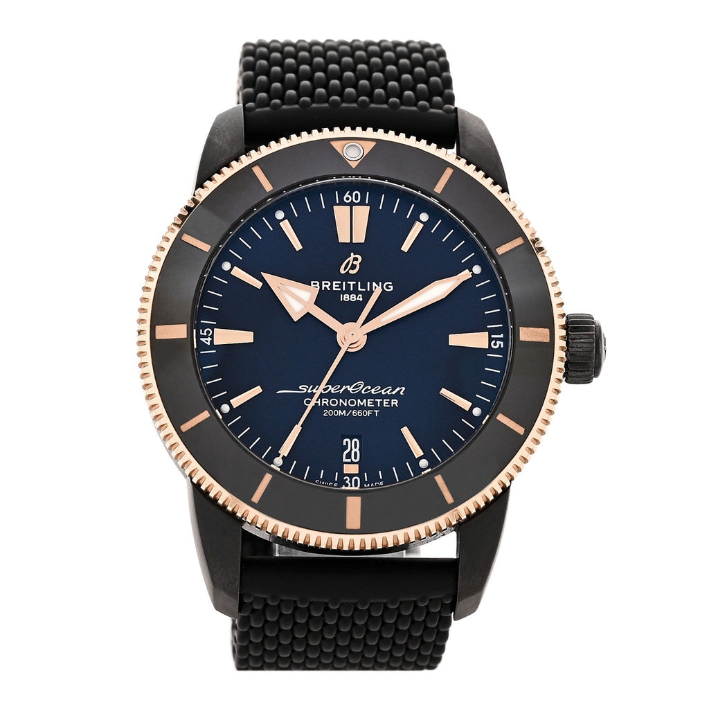 Stainless Steel 18K Rose Gold Rubber 44mm Superocean Heritage II B20 Beverly Hills Automatic Watch Black UB20303A1B1S1