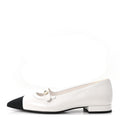 Shiny Lambskin Grosgrain Pearl Mary Janes Flats 36 White Black