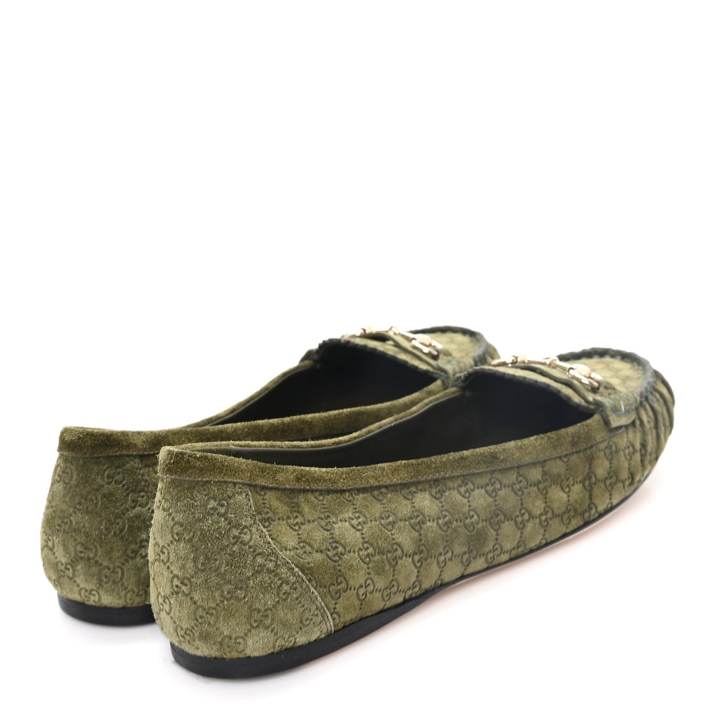 Suede Micro GG Horsebit Womens Kensington Moccasin Loafers 38.5 Green