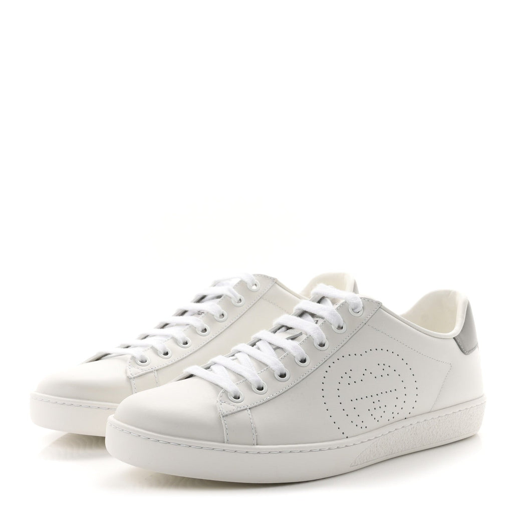 Calfskin Miro Soft Interlocking G Perforated Womens Ace Sneakers 38.5 White Grey Sky