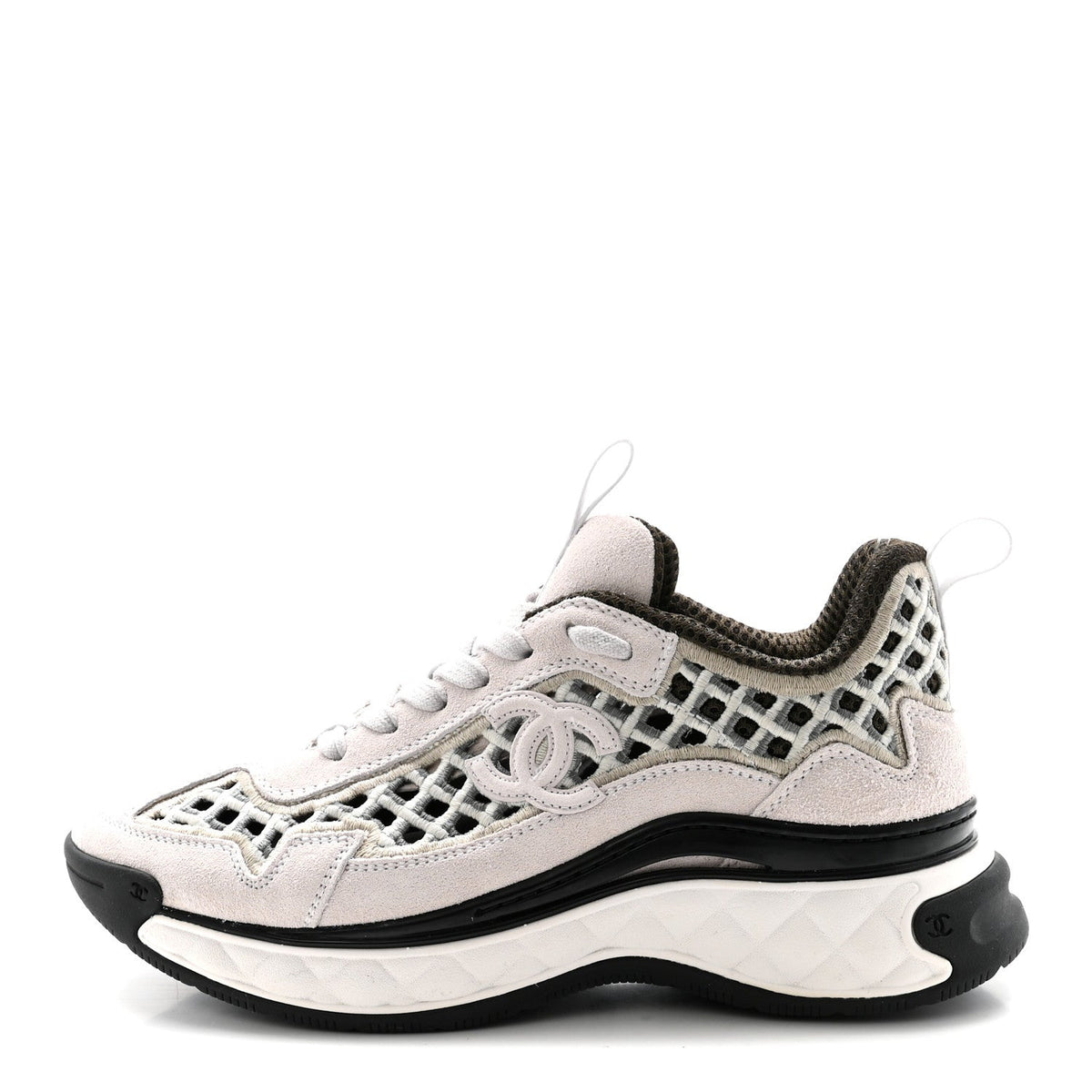 Suede Calfskin Embroidered CC Sneakers 35.5 Ecru Light Gray