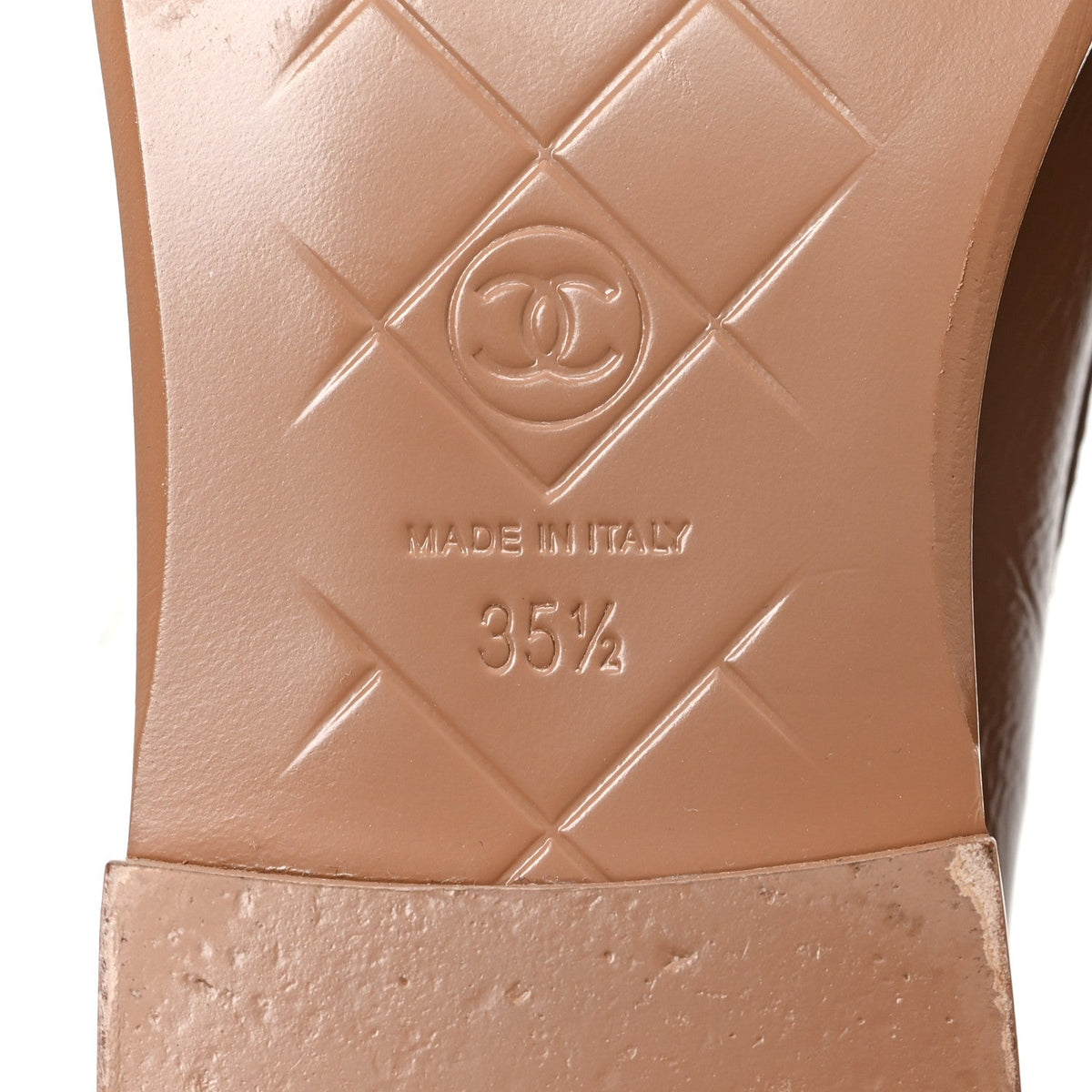 Crumpled Lambskin Quilted CC Turnlock Moccasins 35.5 Dark Beige