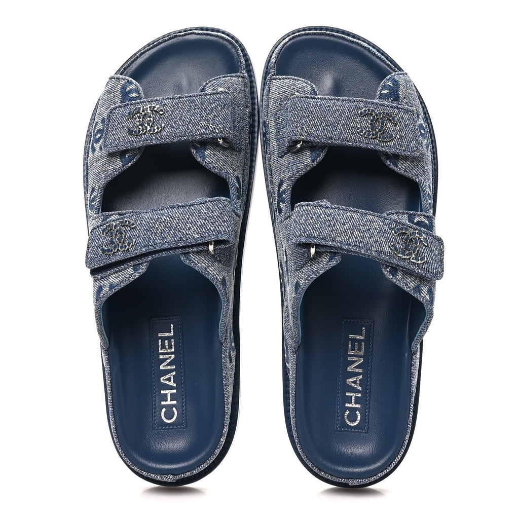 Denim CC Velcro Dad Chain CC Slide Sandals 39 Blue