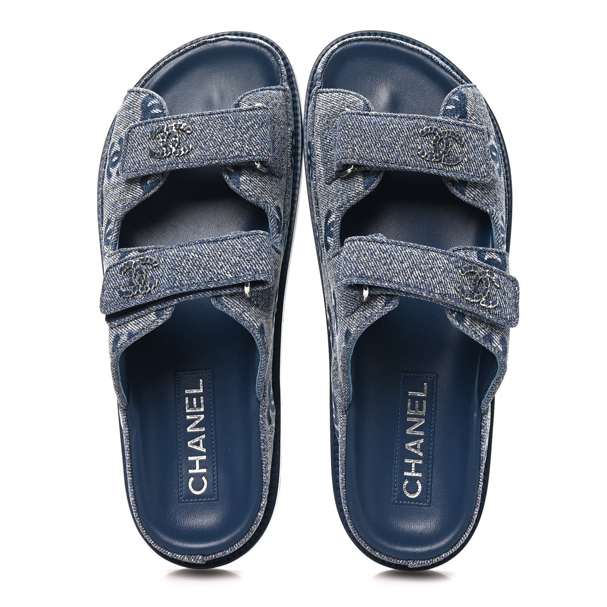 Denim CC Velcro Dad Chain CC Slide Sandals 39 Blue