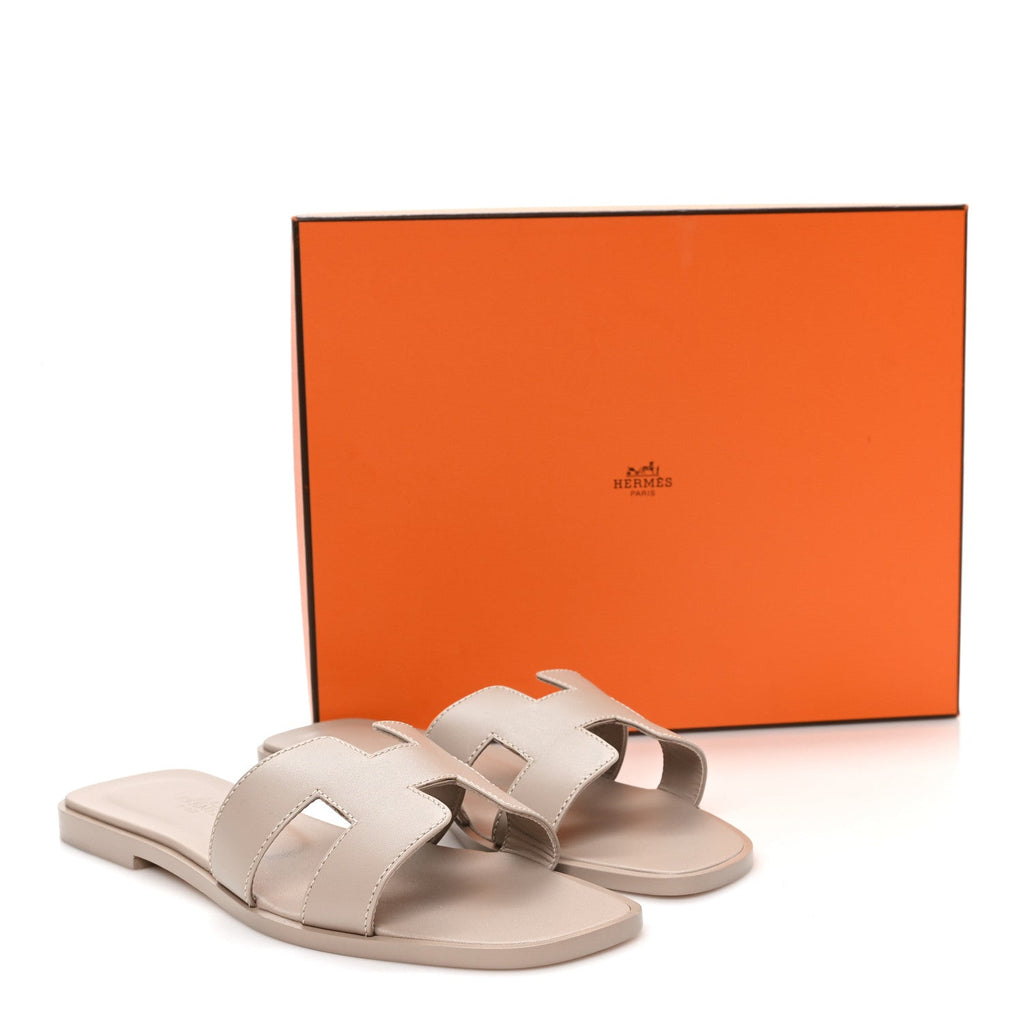 Box Calfskin Oran Sandals 37 Beige Mastic