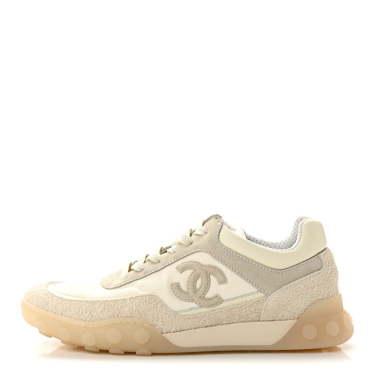 Mixed Fibers Suede Calfskin Womens CC Sneakers 37.5 Ivory