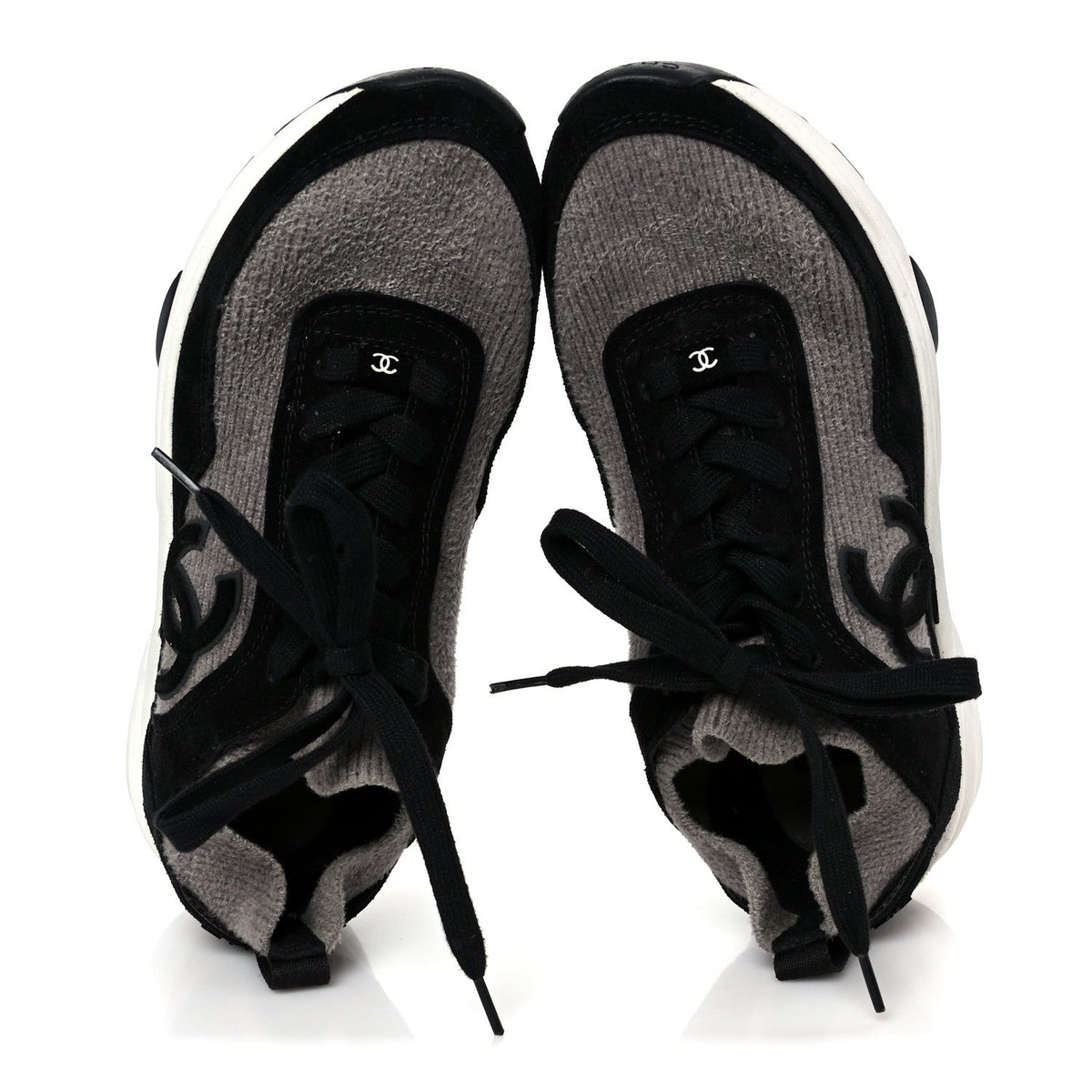 Fabric Suede Calfskin CC Sneakers 38 Gray Black
