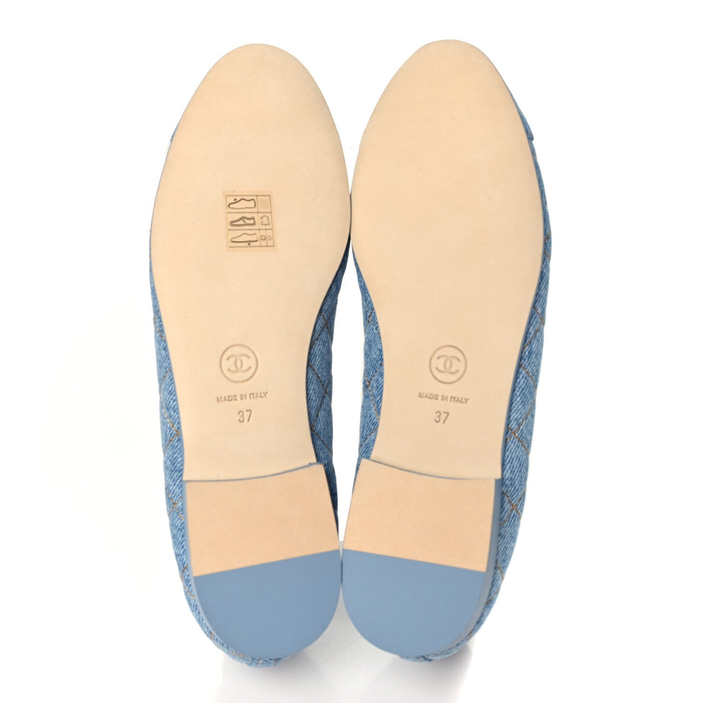 Washed Denim Quilted Cap Toe CC Ballerina Flats 37 Blue