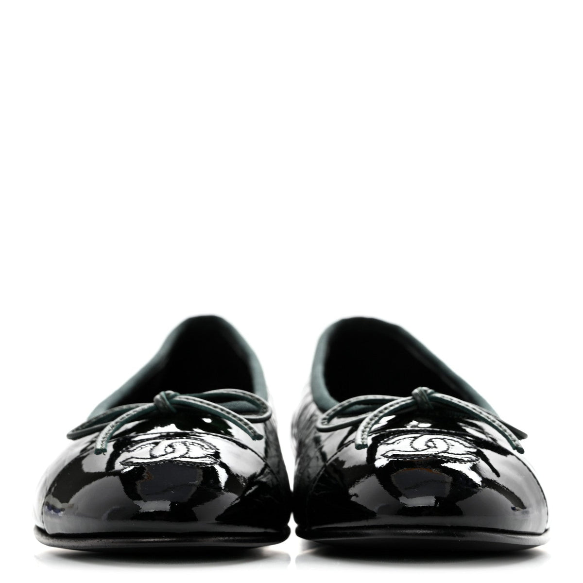 Patent Calfskin Crocodile Embossed Ballerina Flats 37 Dark Green Black