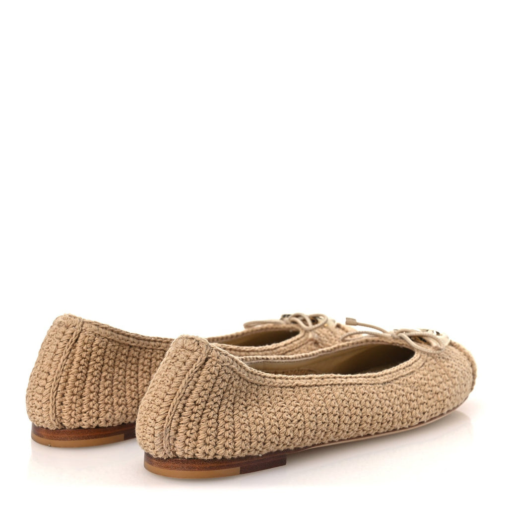 Cotton Crochet Nappa Camargue GG Ballerina Flats 38.5 Ecru Sand Storm