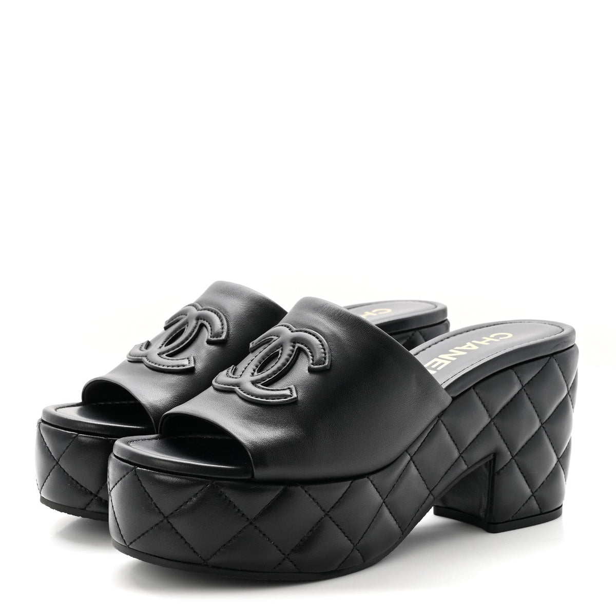 Lambskin Quilted CC Platform Mules 40 Black