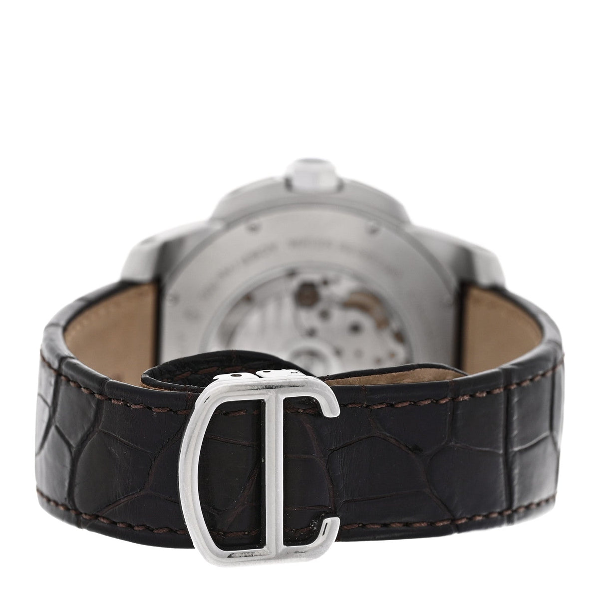 Stainless Steel 18K Pink Gold Alligator 42mm Calibre de Cartier Automatic Watch Brown