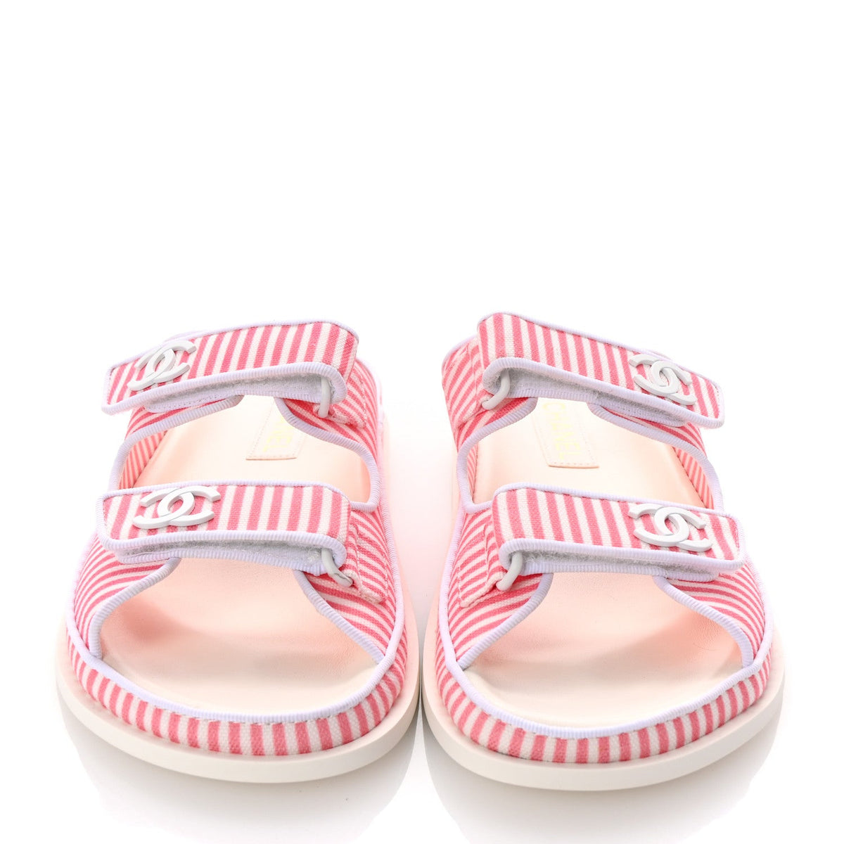 Printed Cotton Velcro Dad Flat Mules 41 White Pink