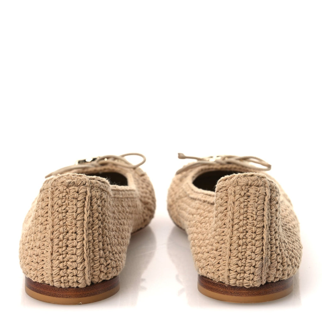 Cotton Crochet Nappa Camargue GG Ballerina Flats 38.5 Ecru Sand Storm