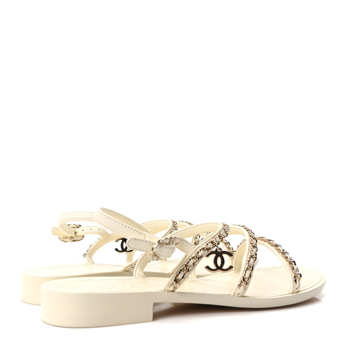 Lambskin CC Chain Flat Sandals 36.5 Ivory