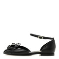 Lambskin Patent Calfskin Cap Toe Camellia Mary Jane Flats 36 Black