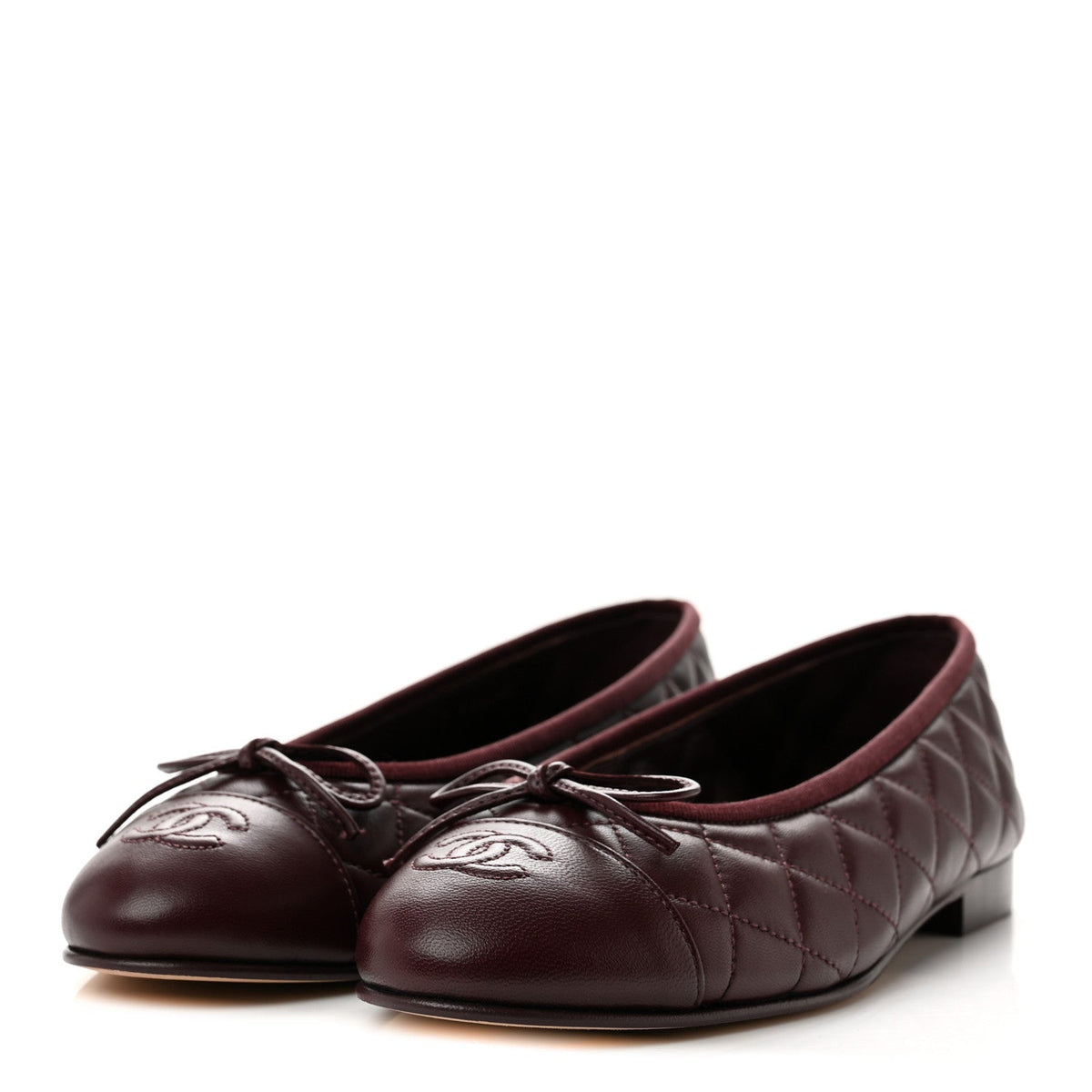 Lambskin Quilted CC Cap Toe Ballerina Flats 38 Dark Burgundy