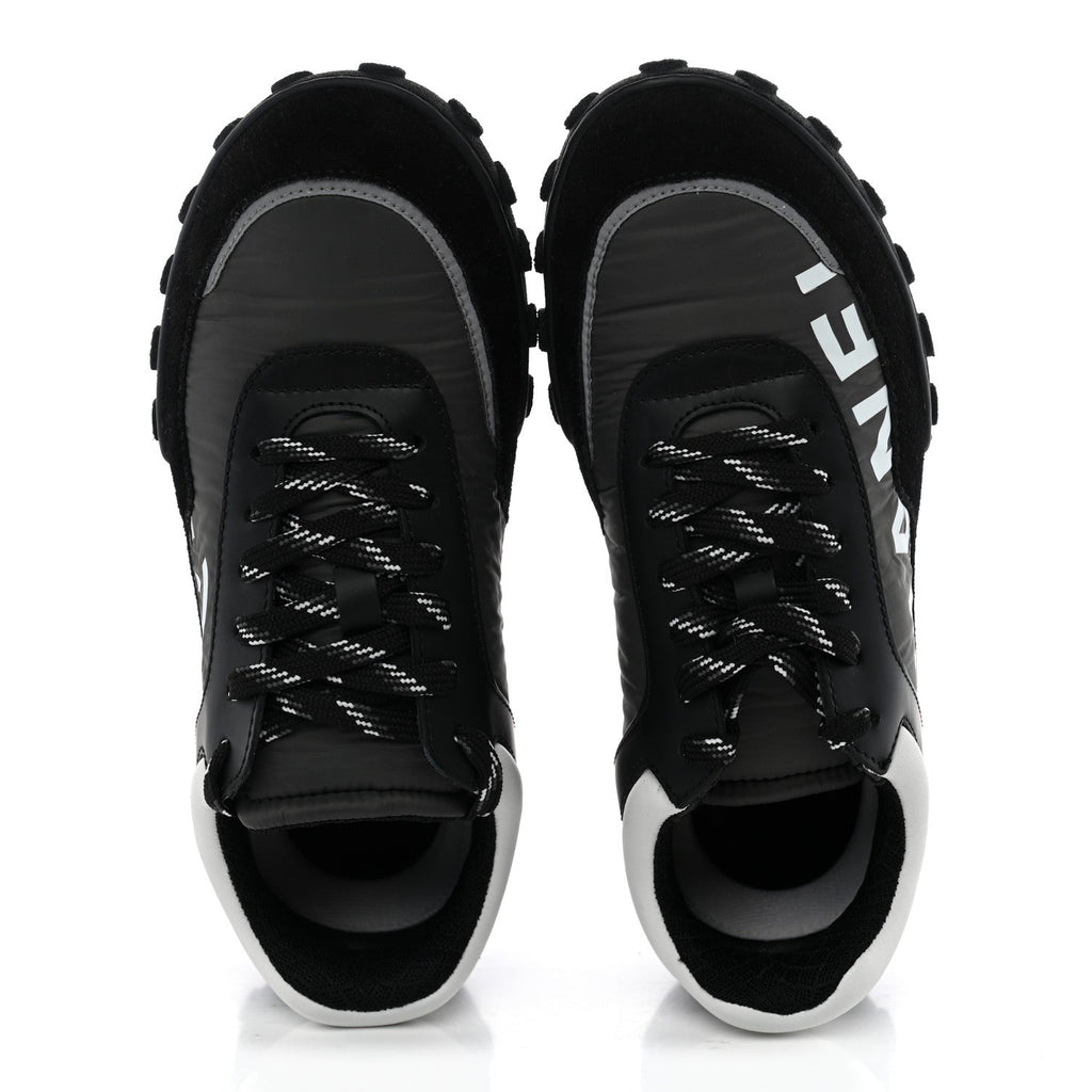 Nylon Calfskin Suede Womens CC Sneakers 38 Black Grey White