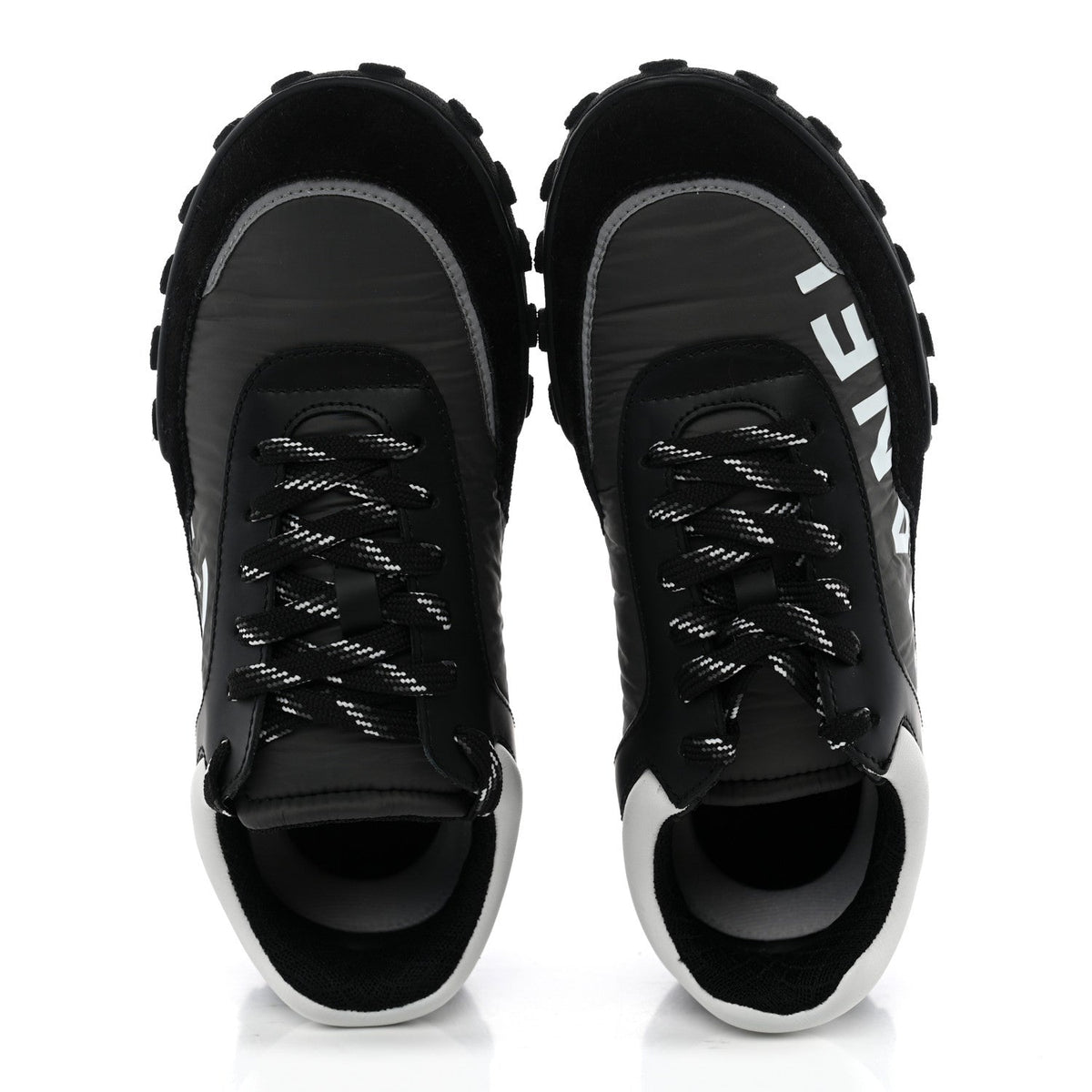 Nylon Calfskin Suede Womens CC Sneakers 38 Black Grey White