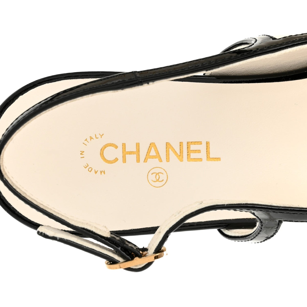 Lambskin Patent Calfskin CC Slingback Flats 37.5 White Black