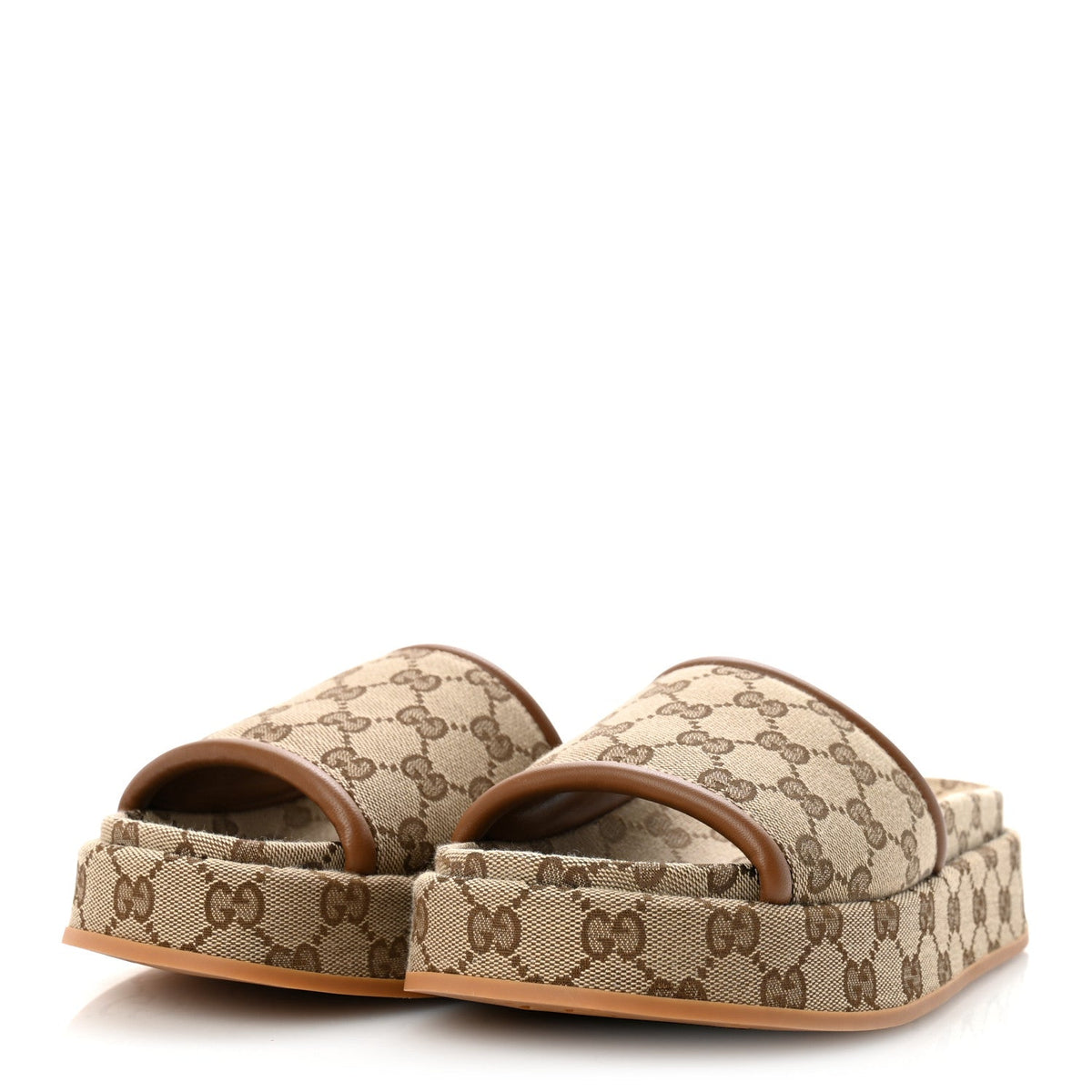 Original GG Canvas Monogram Womens GG Platform Sandals 38.5 Beige Ebony Sundial