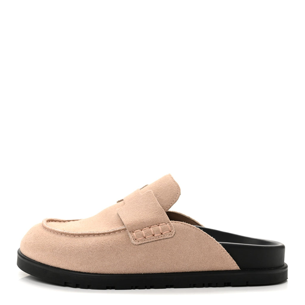 Suede Calfskin Womens Go Mules 37 Beige Nude