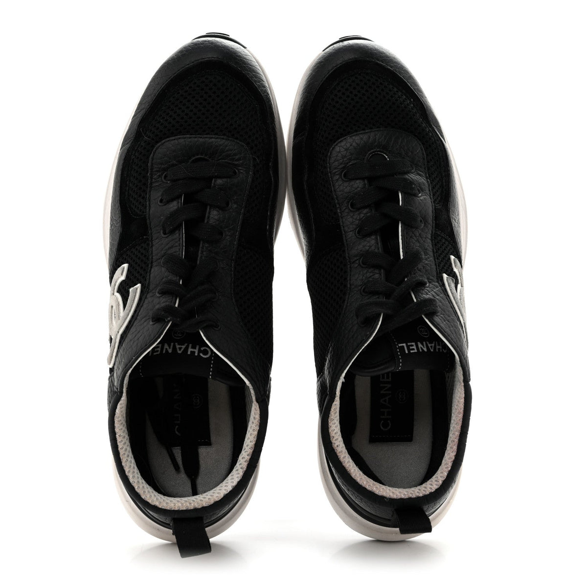 Calfskin Mesh Lycra Suede Womens Logo Sneakers 38.5 Black