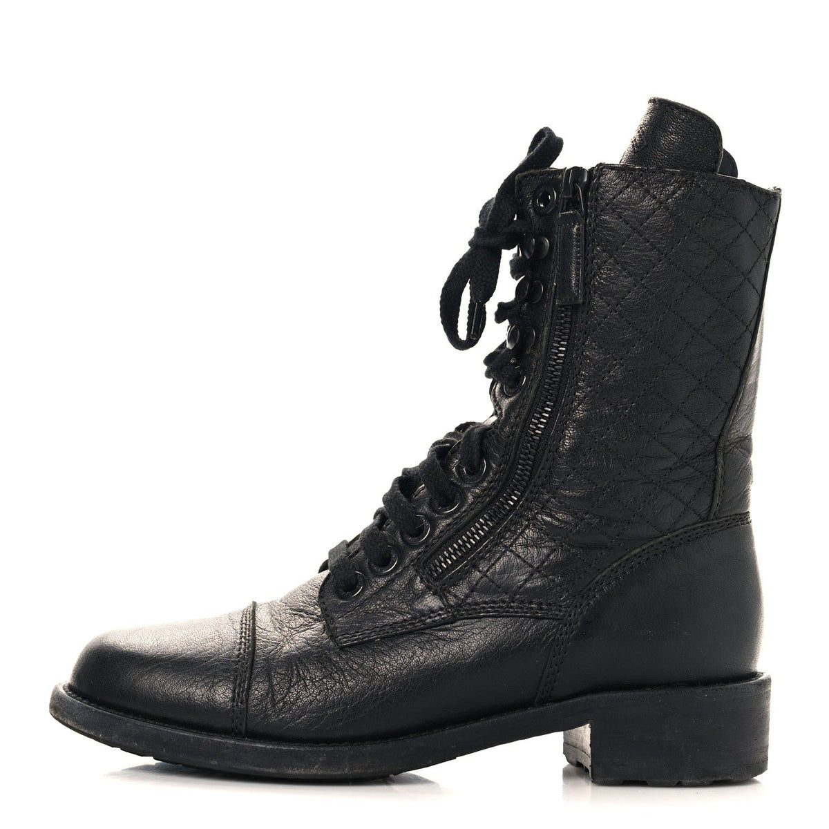 Sheepskin Quilted CC Tall Lace Up Combat Boots 38.5 Black
