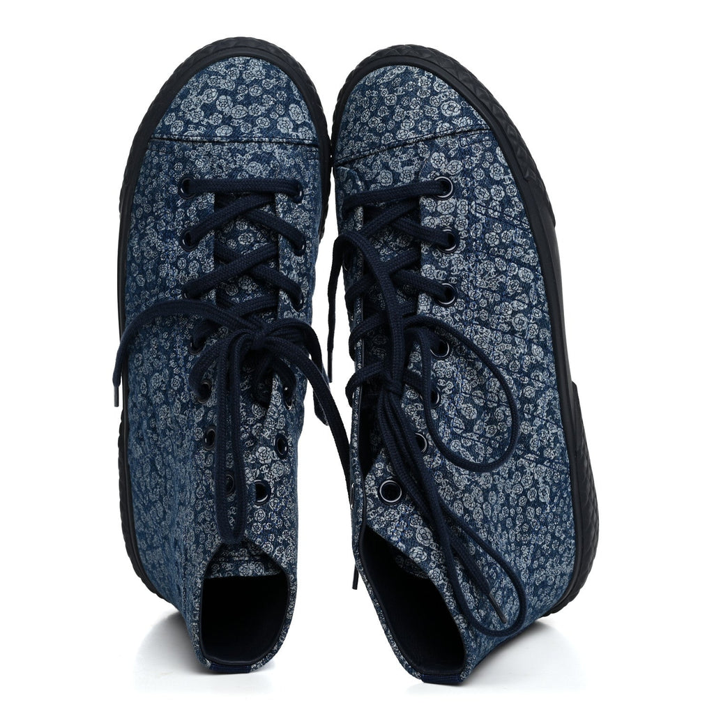 Printed Denim Quilted High Top Sneakers 41 Dark Blue