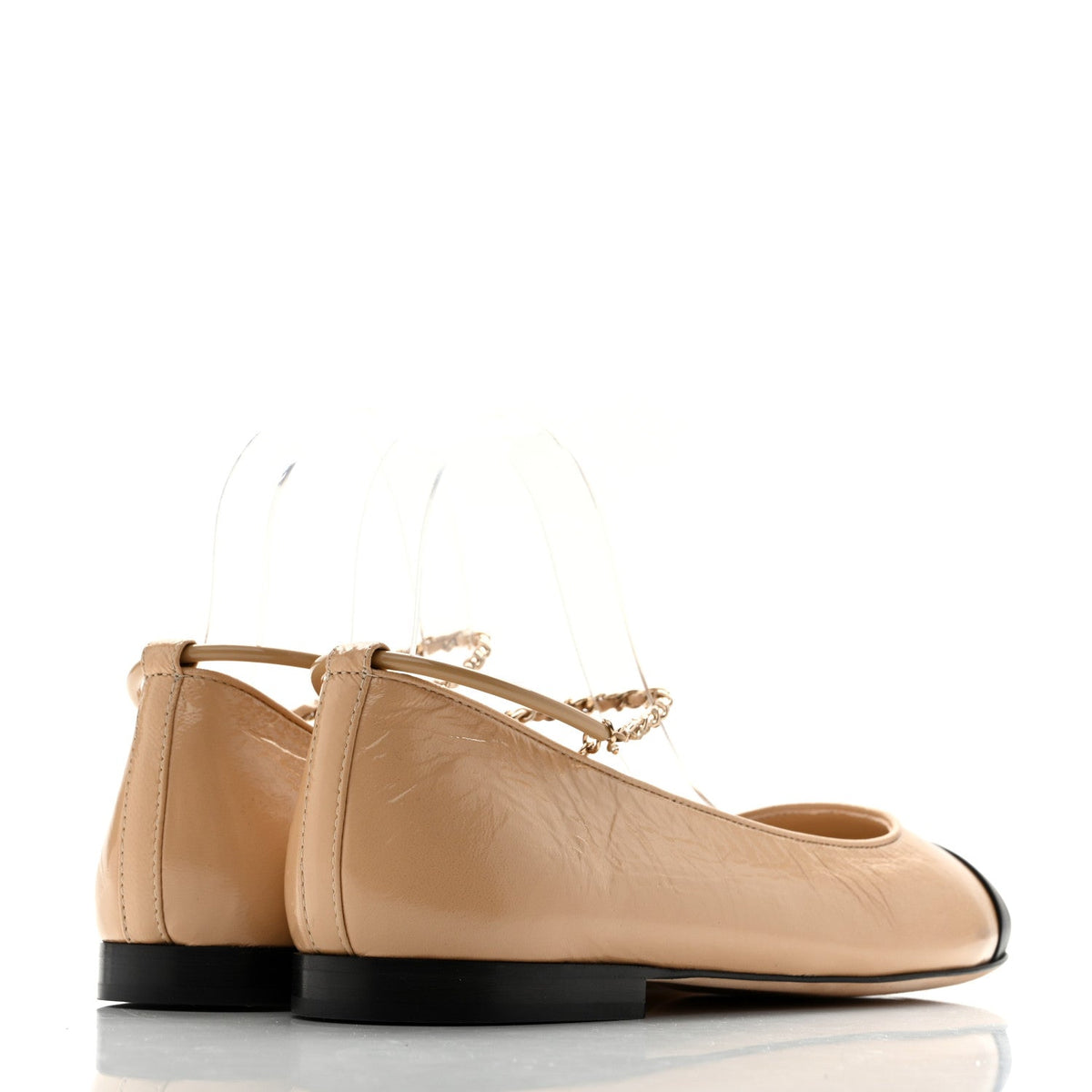 Lambskin Cap Toe Ankle Chain Ballerina Flats 41 Beige Black