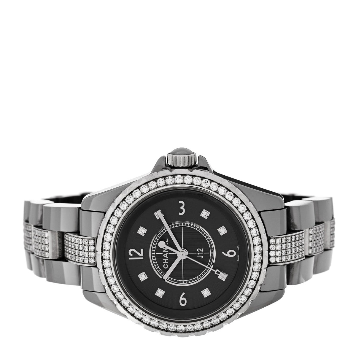 Stainless Steel Ceramic Diamond 33mm J12 Quartz Watch Grey