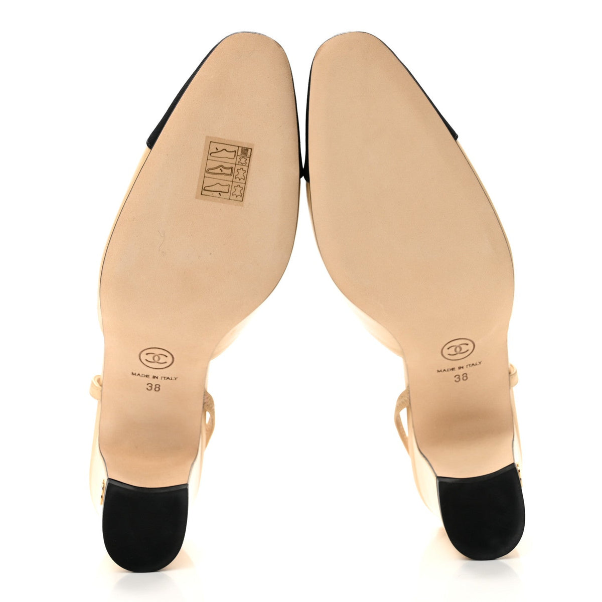 Goatskin Grosgrain Cap Toe CC Slingback Pumps 38 Beige Black